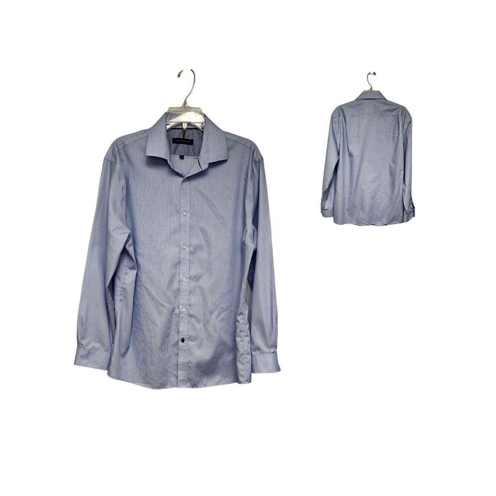 TOMMY HILFIGER SLIM-FIT NON-IRON BUTTON-DOWN SHIRT SIZE 16.5(32-33) COLOR BLUE